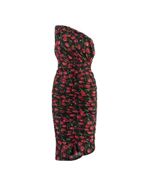Dolce & Gabbana Red Kirschendruck one-shoulder midi kleid