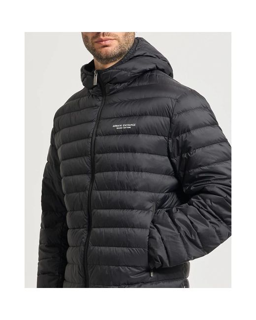 ARMANI EXCHANGE Jassen ,Zwart ,Nylon Zwarte Donsjas Met Hoge Kraag in het Black voor heren