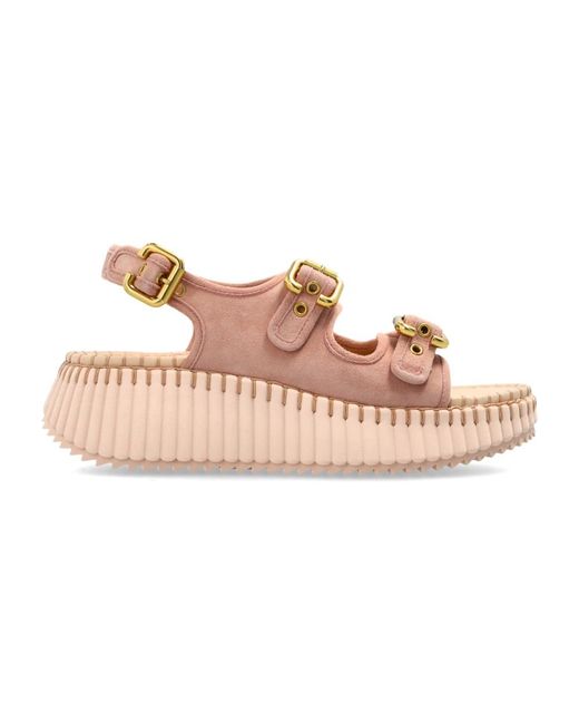 Chloé Schoenen ,Roze ,Leer Nama Platform Sandalen in het Pink