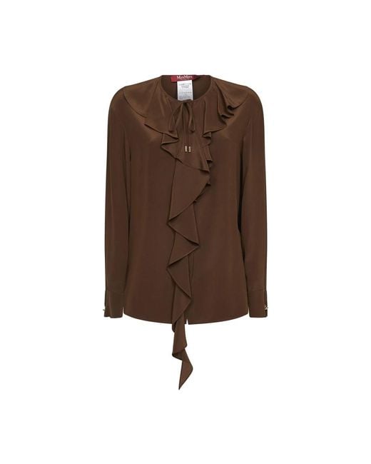 Max Mara Overhemden ,Bruin ,Stepica Ruffled Blouse in het Brown