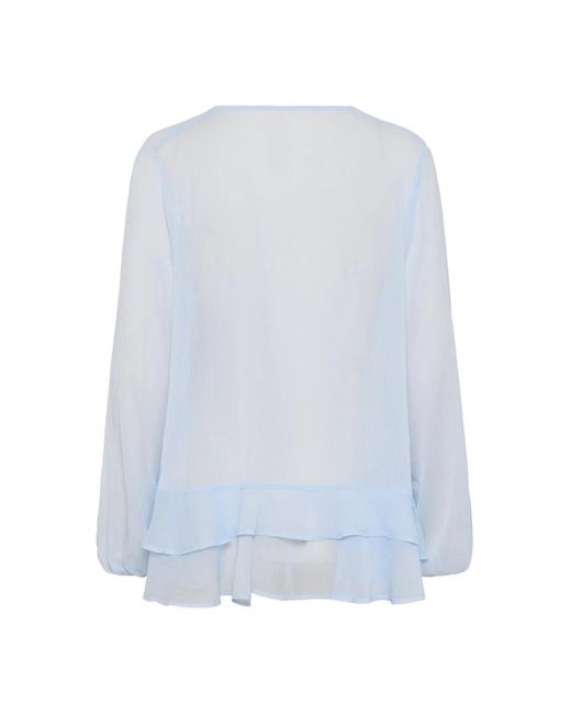Saint Tropez Overhemden ,Blauw ,Kasjmier Blauwe Kasjmier Blouse Met Ruches in het Blue