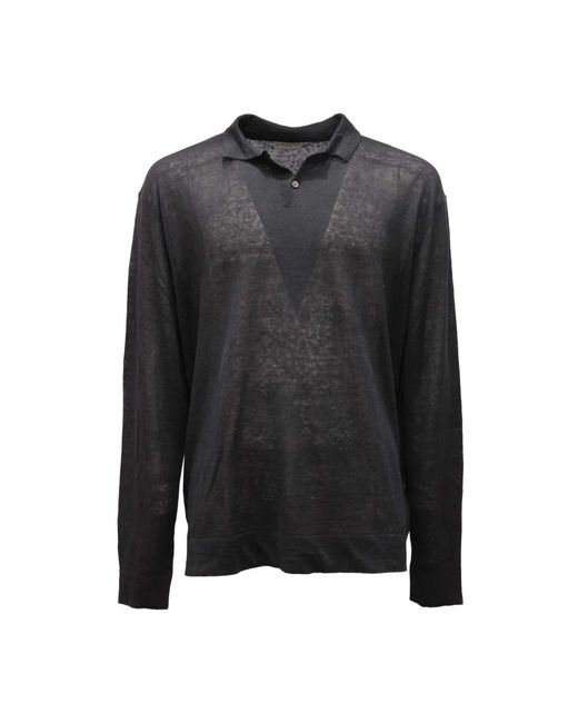 Ballantyne Schwarzes Polo-Hals Leinenhemd in Black für Herren