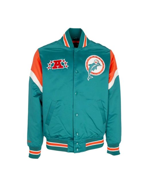 Mitchell & Ness Jassen ,Groen ,Polyester Miami Dolphins Nfl Bomberjack in het Blue voor heren