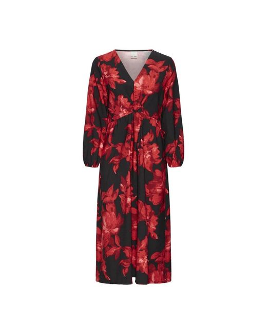 Ichi Red Midi Dresses
