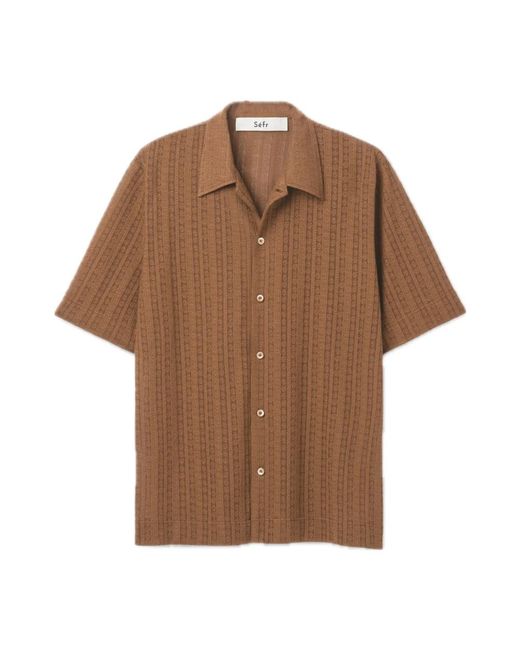 Camicia in cotone ricamata di Séfr in Brown da Uomo