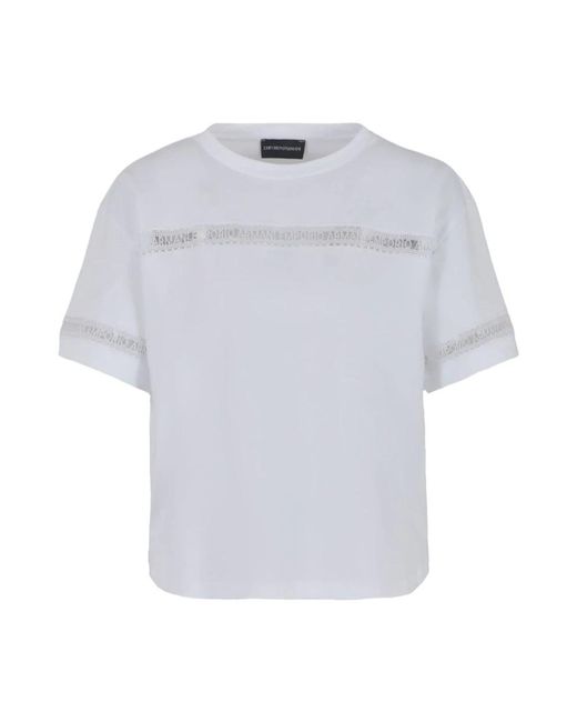 Emporio Armani Blue Weiße baumwoll logo besticktes t-shirt