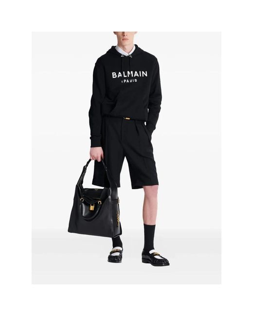 Balmain Hoodies & Sweatvesten ,Zwart ,Katoen Printed Cotton Hoodie in het Black