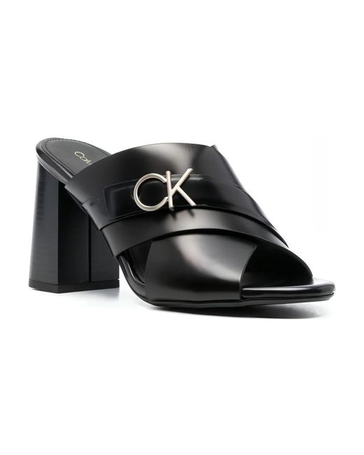 Calvin Klein Black Heeled Mules
