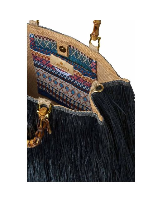 La Milanesa Blue Tasche mit fransen und bambusgriff