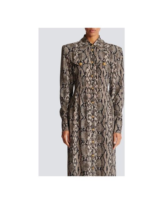 Balmain Brown Snakeskin Hemdblusenkleid