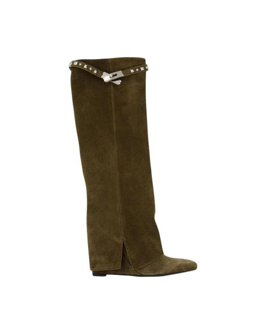 Gibaldi Schoenen ,Bruin ,Studded Leather Wedge Boot in het Green
