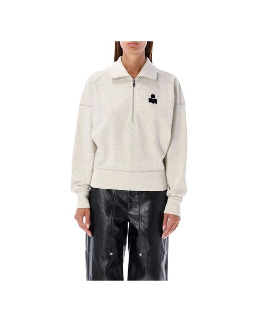 Isabel Marant Gray Ecru Strickwaren Ross Half Zip Sweatshirt