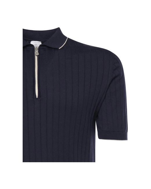 Eleventy Tops ,Blauw ,Katoen Polo Met Korte Mouwen En Halve Rits in het Blue voor heren