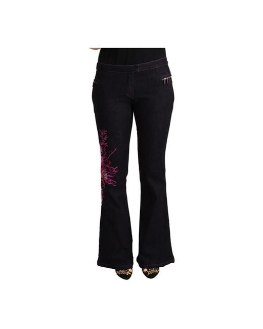 Exte Jeans ,Zwart ,Katoen Geborduurde Bloemen Flared Jeans in het Black