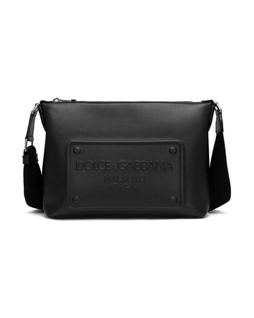 Dolce & Gabbana Black Calfskin Crossbody Bag With Logo for men
