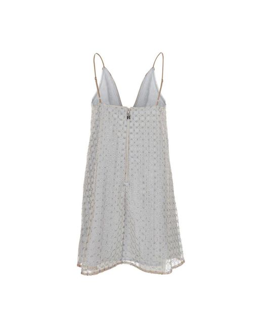 ROTATE BIRGER CHRISTENSEN Gray Graues Minikleid Mit V-Ausschnitt Und Perlenverzierungen