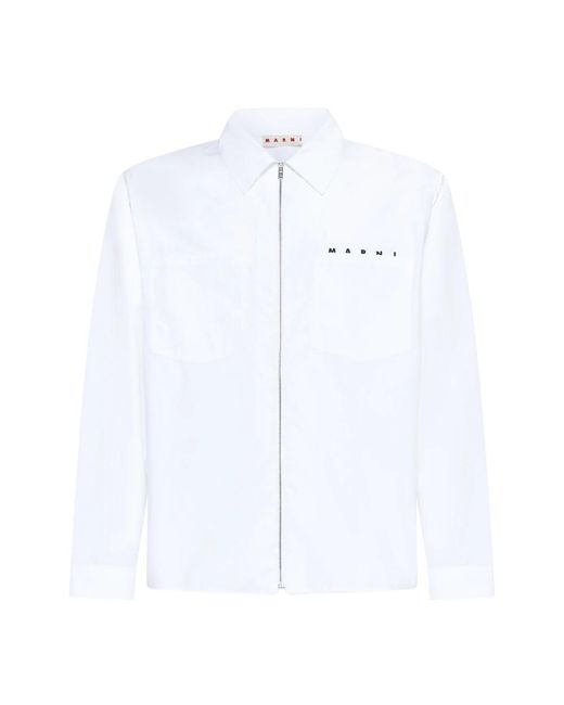 Marni Jassen ,Wit ,Katoen Witte Katoenen Shirt Met Ritssluiting in het White voor heren