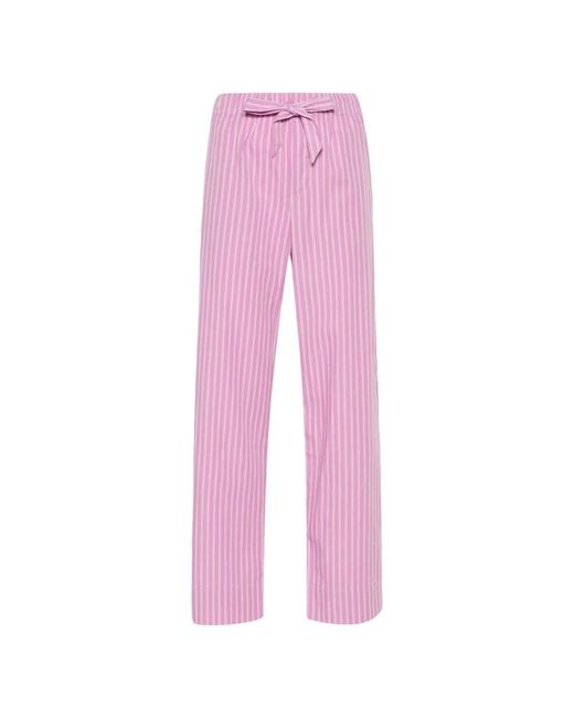 Pantaloni in cotone a righe viola con coulisse di Tekla in Pink