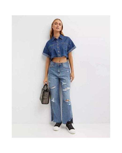One Teaspoon Overhemden ,Blauw ,Katoen Blauwe Wrap Shirt in het Blue