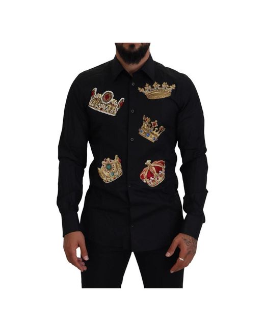 Dolce & Gabbana Black Gold Crown Slim Fit Dress Formal Shirt for men