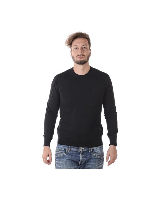 Emporio Armani Black Virgin Wool Crew Neck Sweater for men