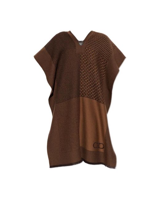Ferragamo Jassen ,Bruin ,Wol Wollen Poncho Met Logo in het Brown