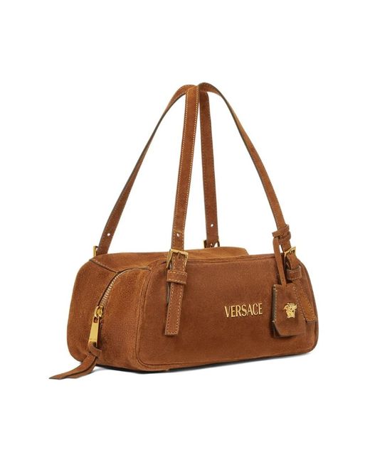 Versace Tag Suede Hobo Bag in het Brown