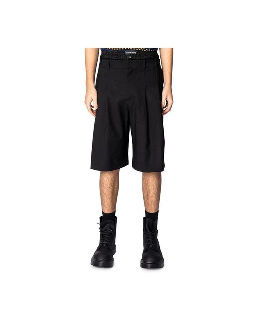 MARINE SERRE Schwarze Woll-Doppel-Taillen-Bermuda-Shorts in Black für Herren