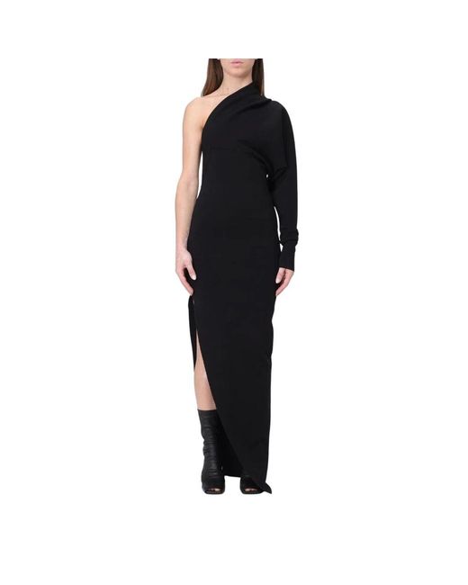 Rick Owens Black One-Shoulder Maxi Kleid