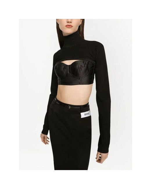 Dolce & Gabbana Black Schwarzes crop-top mit hohem kragen