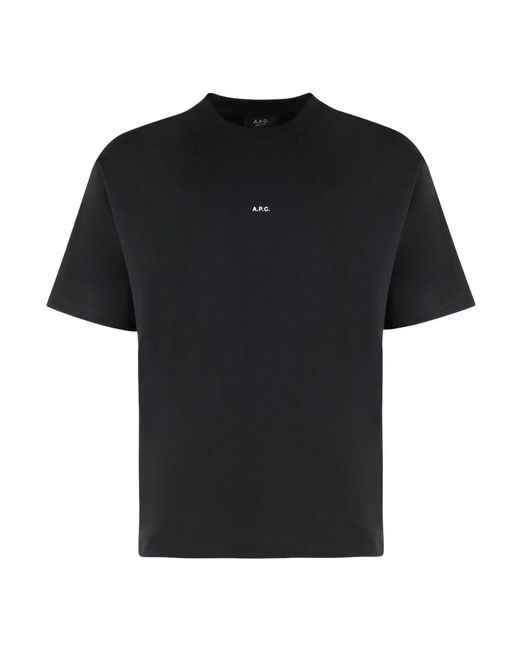 A.P.C. Tops ,Zwart ,Katoen Boxy Micro Logo Katoenen T-Shirt Met Ronde Hals in het Black voor heren