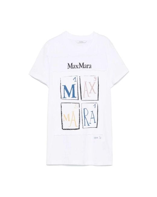 Max Mara White Weißes logo-print rundhals t-shirts