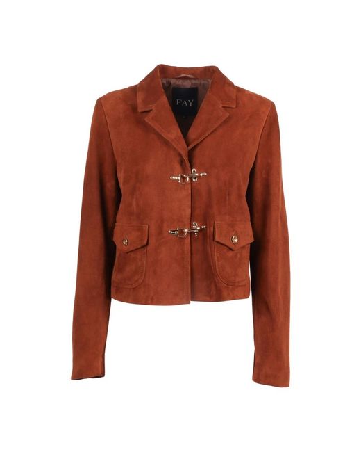 Fay Giacca 2 Ganci Crop Jacket in het Brown