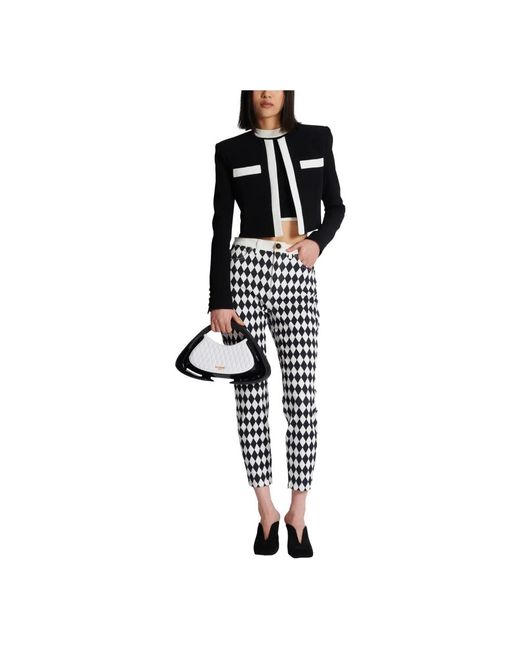 Balmain Jassen ,Zwart ,Leer Tweekleurig Crêpe Spencer Jasje in het Black