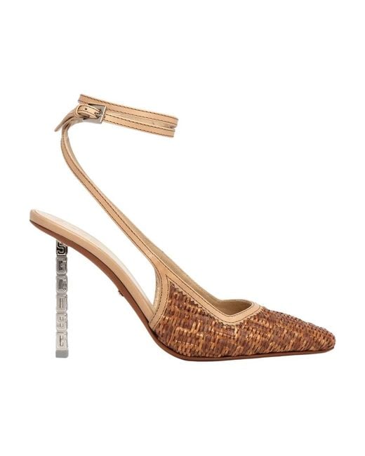 Gcds Brown 100Mm Cube Monogram Raffia Pumps
