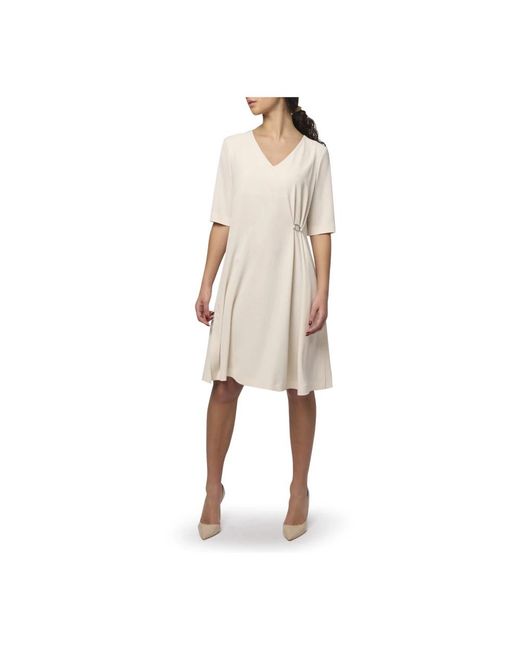 Herno Kleedjes ,Wit ,Polyester Midi Jurk in het Natural