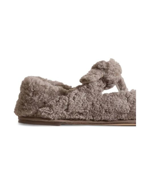 Hereu Schoenen ,Grijs ,Nylon Platte Grijze Zijde & Nylon Schoenen in het Brown
