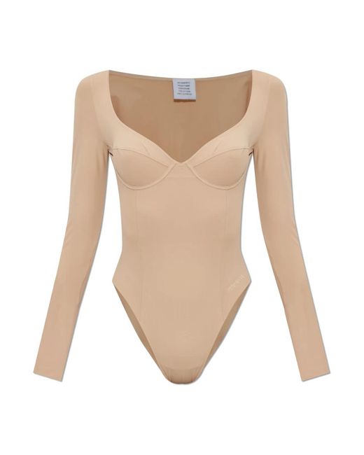 Vetements Tops ,Leer Bodysuit Met Lange Mouwen in het Natural