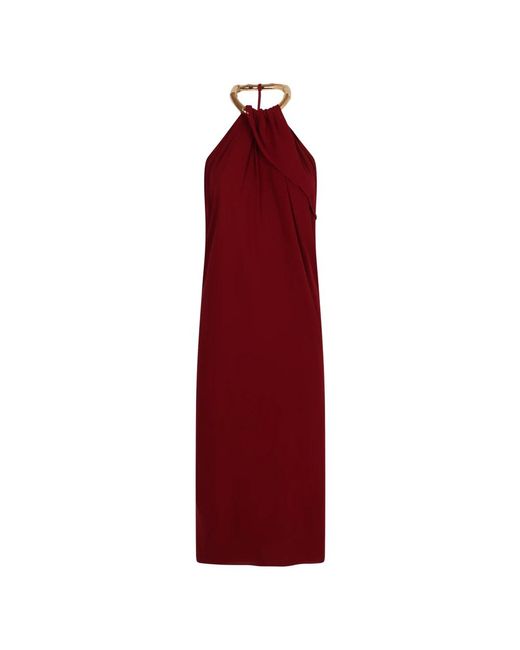 Gucci Midi Jurk Met Goudkleurige Ketting En Open Rug in het Red