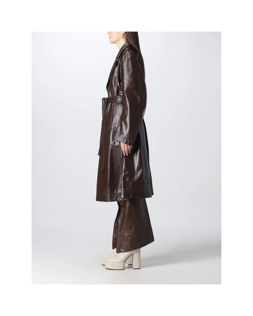 Bottega Veneta Black Brauner Ledermantel Mit Gürtel