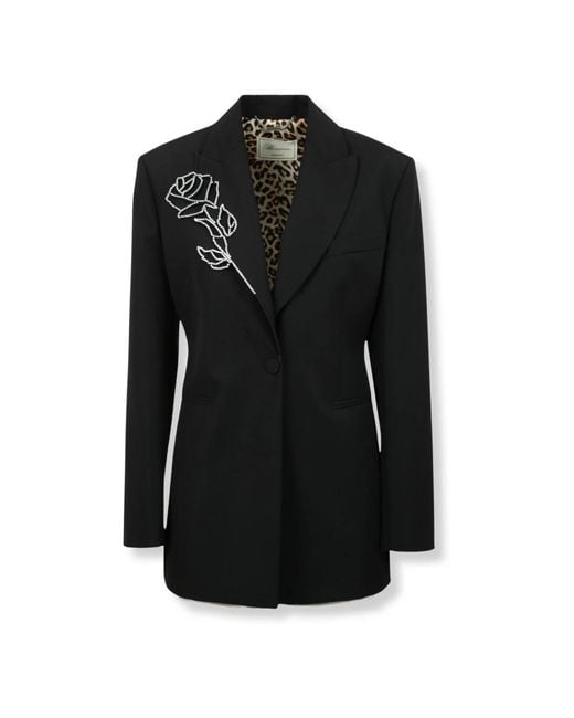 Blumarine Jassen ,Zwart ,Wol Wollen Jas Met Lasergesneden Borduursel En Strasssteentjes in het Black
