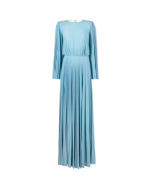 Elisabetta Franchi Blue Pleated Lurex Gown