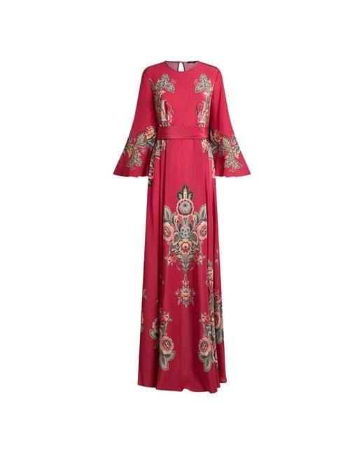 Etro Red Long Silk Dress With Print