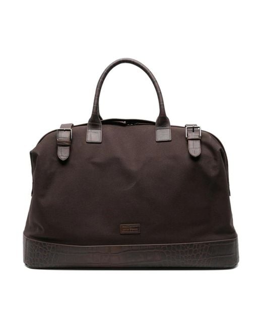 Emporio Armani Bruine Krokodil-Geprint Leren Tas Met Bovenhandvat in het Black voor heren