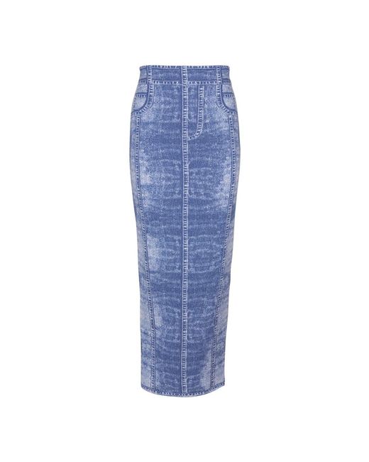 Balmain Rokken ,Blauw ,Denim Midi-Rok in het Blue