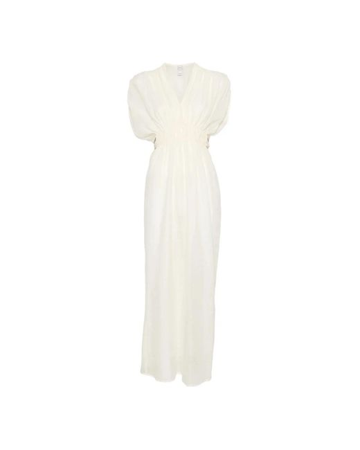 120% Lino V-Neck Jurk in het White