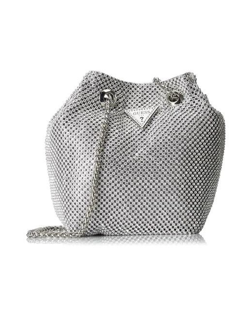 Mini bolso cubo de estrás Guess de color Gray