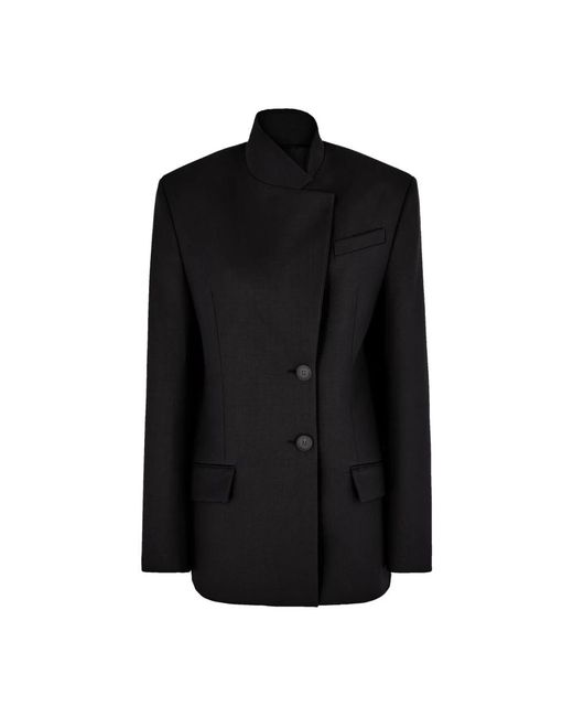 The Attico Zwarte Gabardine Monolapel Blazer in het Black