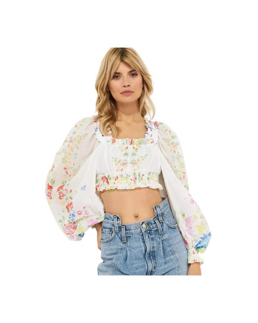 Charo Ruiz Witte Bloemen Crop Top in het White