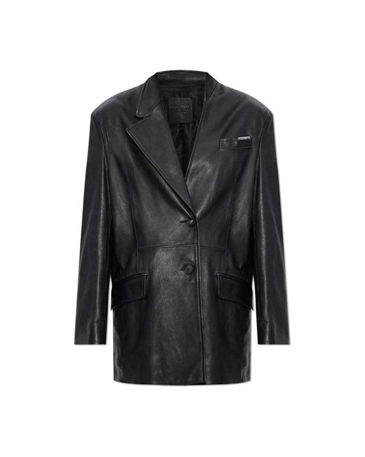 The Attico Leren Jas in het Black